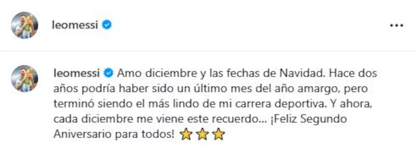 el posteo de messi a dos anos de la conquista de la seleccion en qatar foto leomessiinstagram CDILR7PA4BHDJIUZYW2MXDCJT4