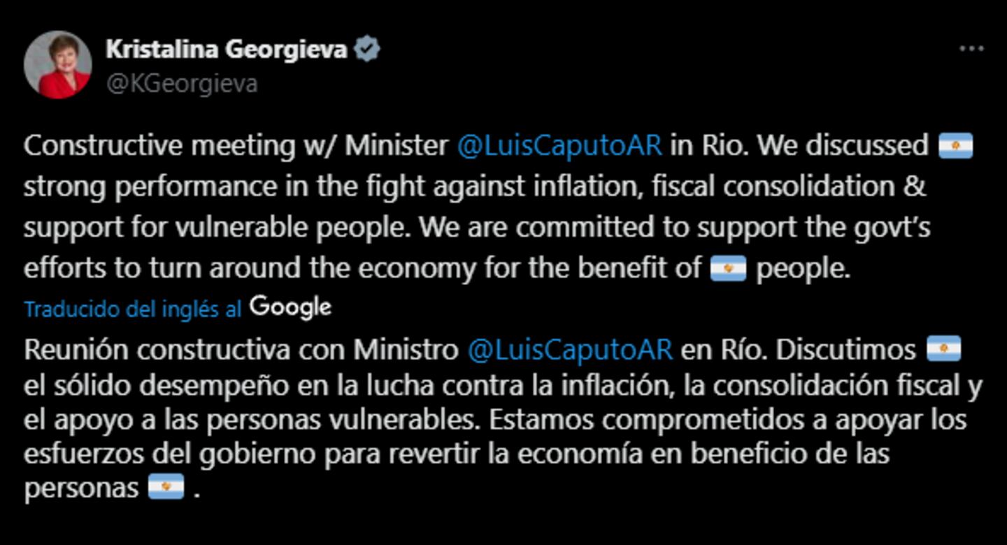 el mensaje de apoyo de kristalina georgieva a la gestion economica de luis caputo foto captura x kgeorgieva GLTZTEHHSVDA5FWYFIEJSY25TY