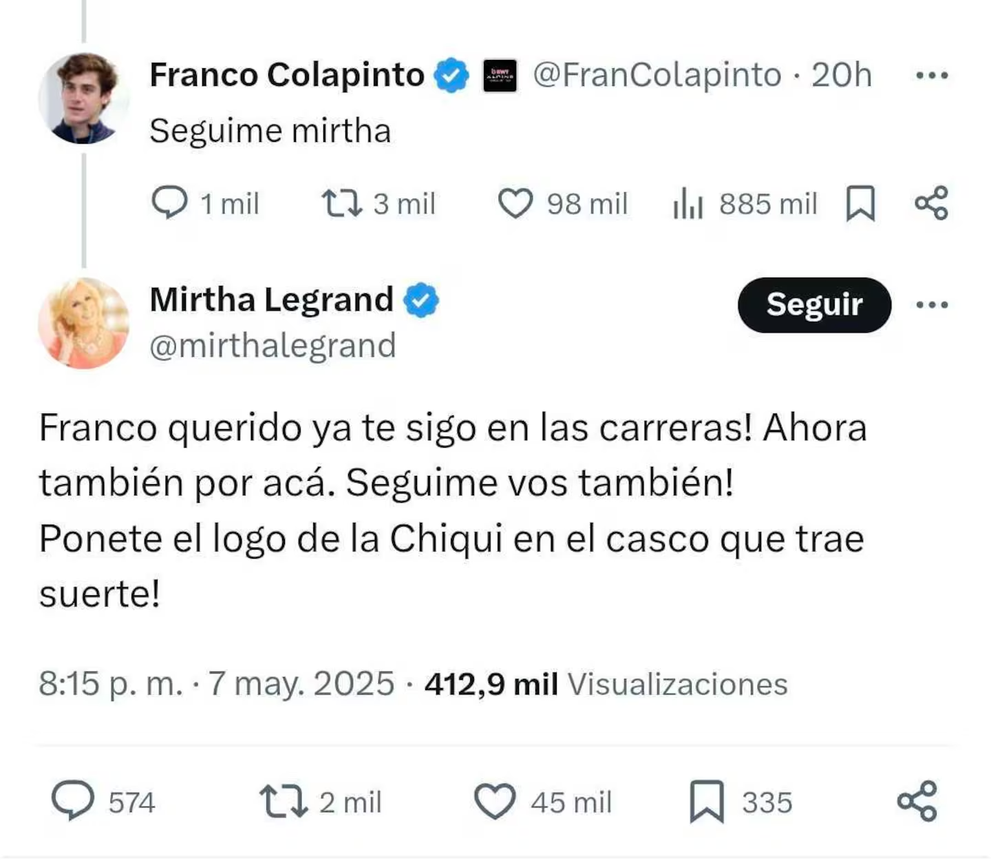 la reaccion de mirtha legrand luego de que franco colapinto le pidiera que lo siga en las redes foto captura xmirthalegrand 4HJ2DQKNSJCYXJHVELQY4ED6DA